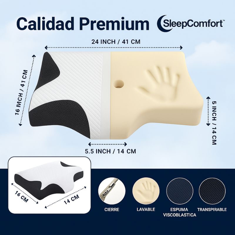 SleepComfort™ | Almohada Cervical Que se Adapta a Tu Postura Mientras Duermes